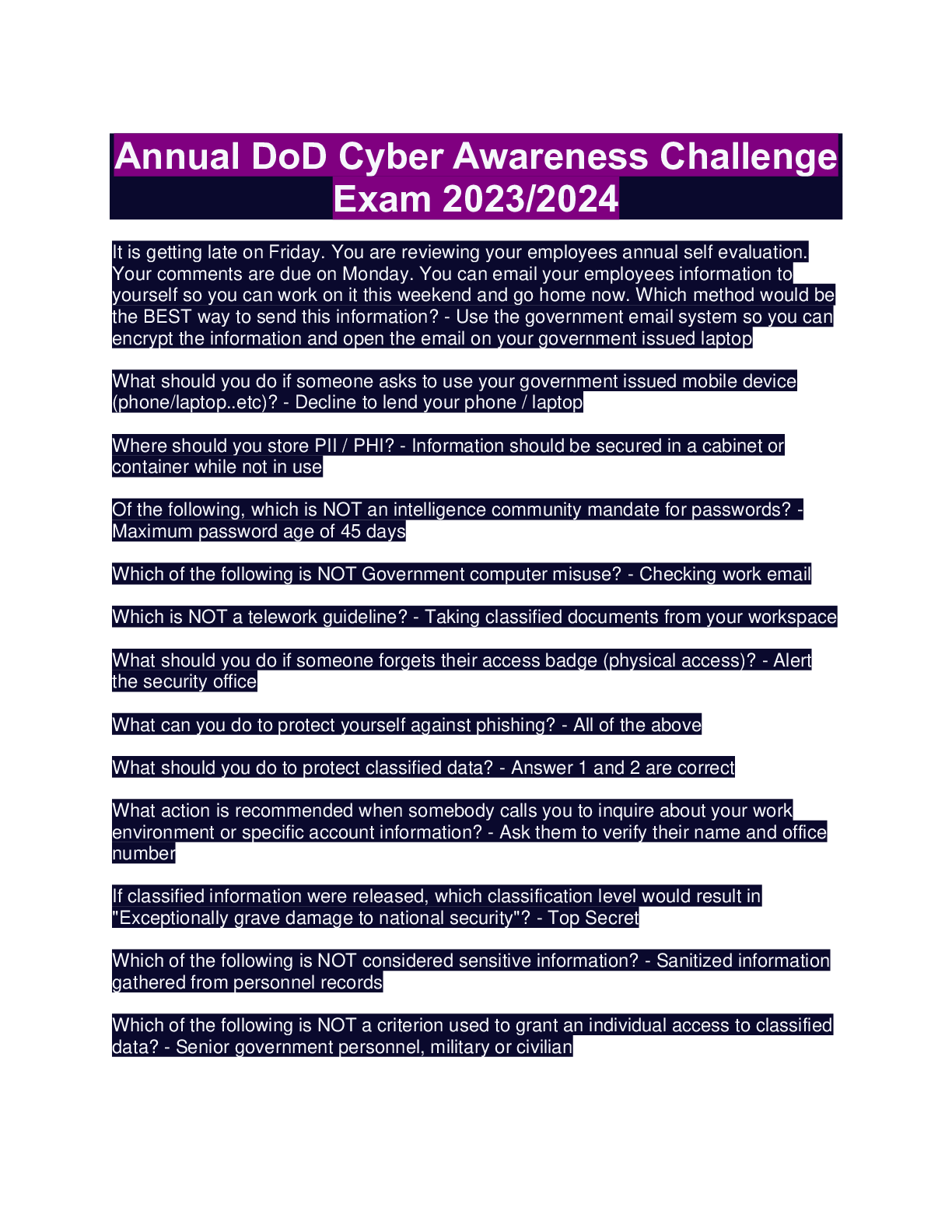 Cyber Awareness Challenge 2024 Answers Key Terms - Klara Michell